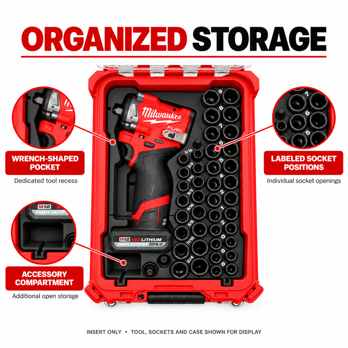 M12 Impact Wrench and Socket PACKOUT Insert — organized storage features