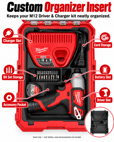 M12 Impact Driver & Charger PACKOUT Insert — Storage compartment features