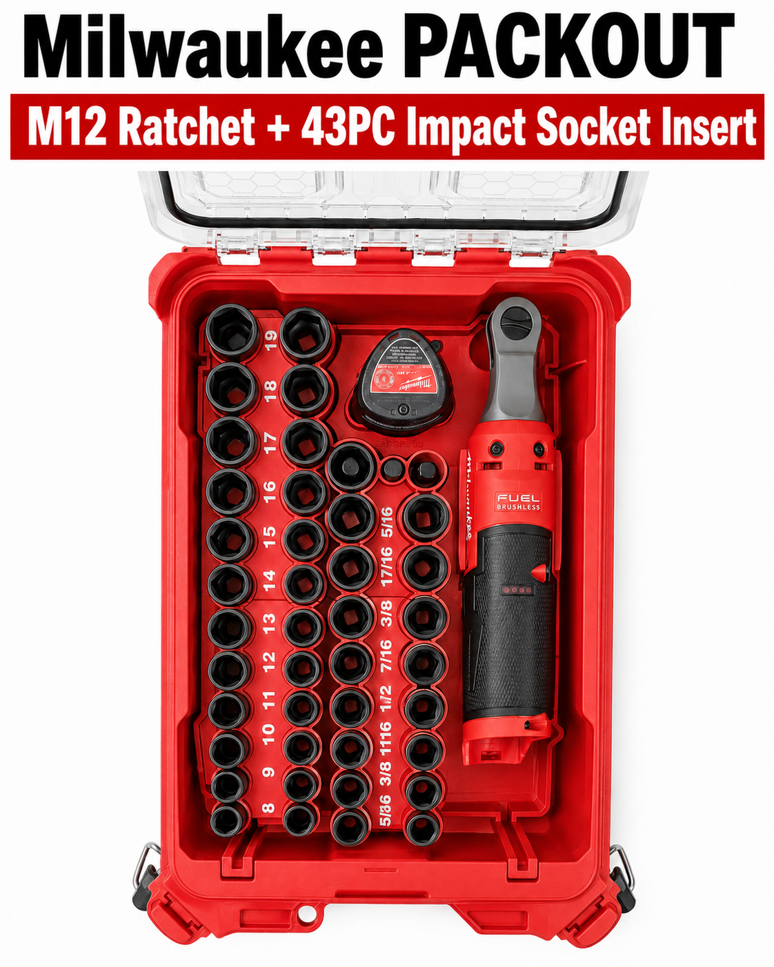 M12 Ratchet and 43-Piece Socket PACKOUT Insert — photo 3